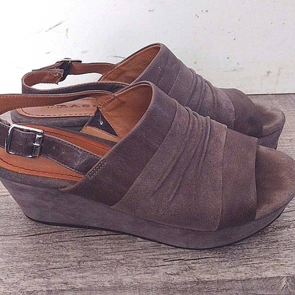Sundance Shari Wedge Suede Leather Open toe Shoes Size 7.5 Trask - Picture 7 of 9